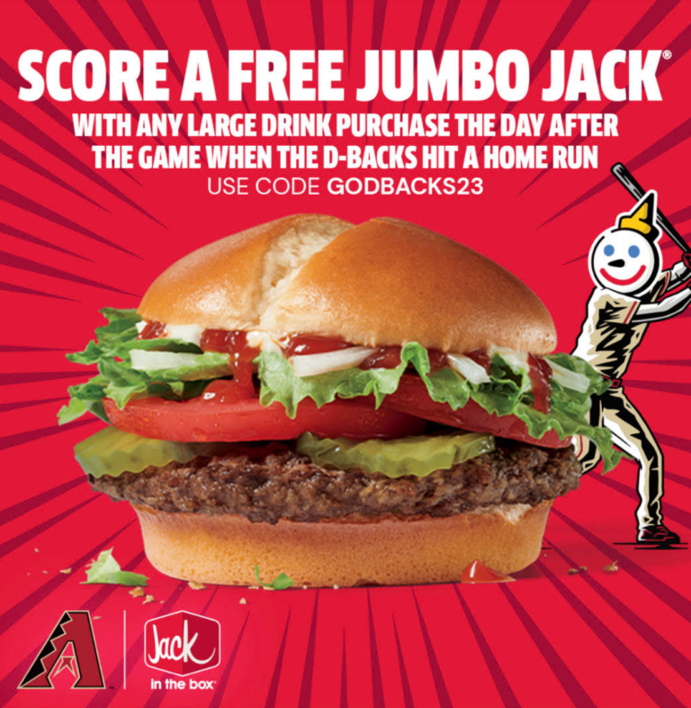 Jack in the Box Baseball Specials 2023 Free Jumbo Jack with Drink